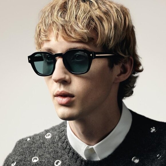 Prada PRA16S 16K60K Sunglasses Black Square 52mm Frame, Blue Light Block Lenses - Picture 3 of 10